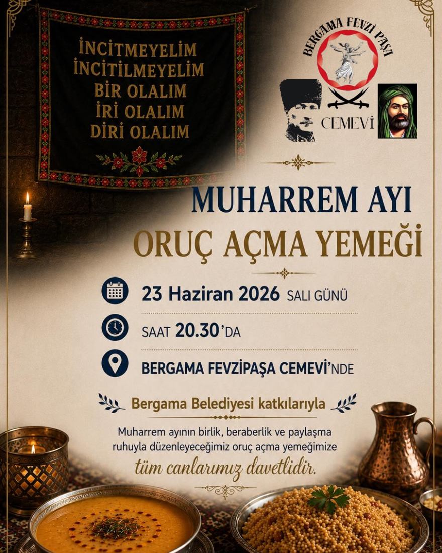 23 HAZİRAN SALI GÜNÜ, BERGAMA BELEDİYESİNİN KATKILARIYLA, BERGAMA FEVZİPAŞA CEM EVİNDE MUHARREM AYI ORUÇ AÇMA YEMEĞİ VERİLMİŞTİR - Fotoğraf 1